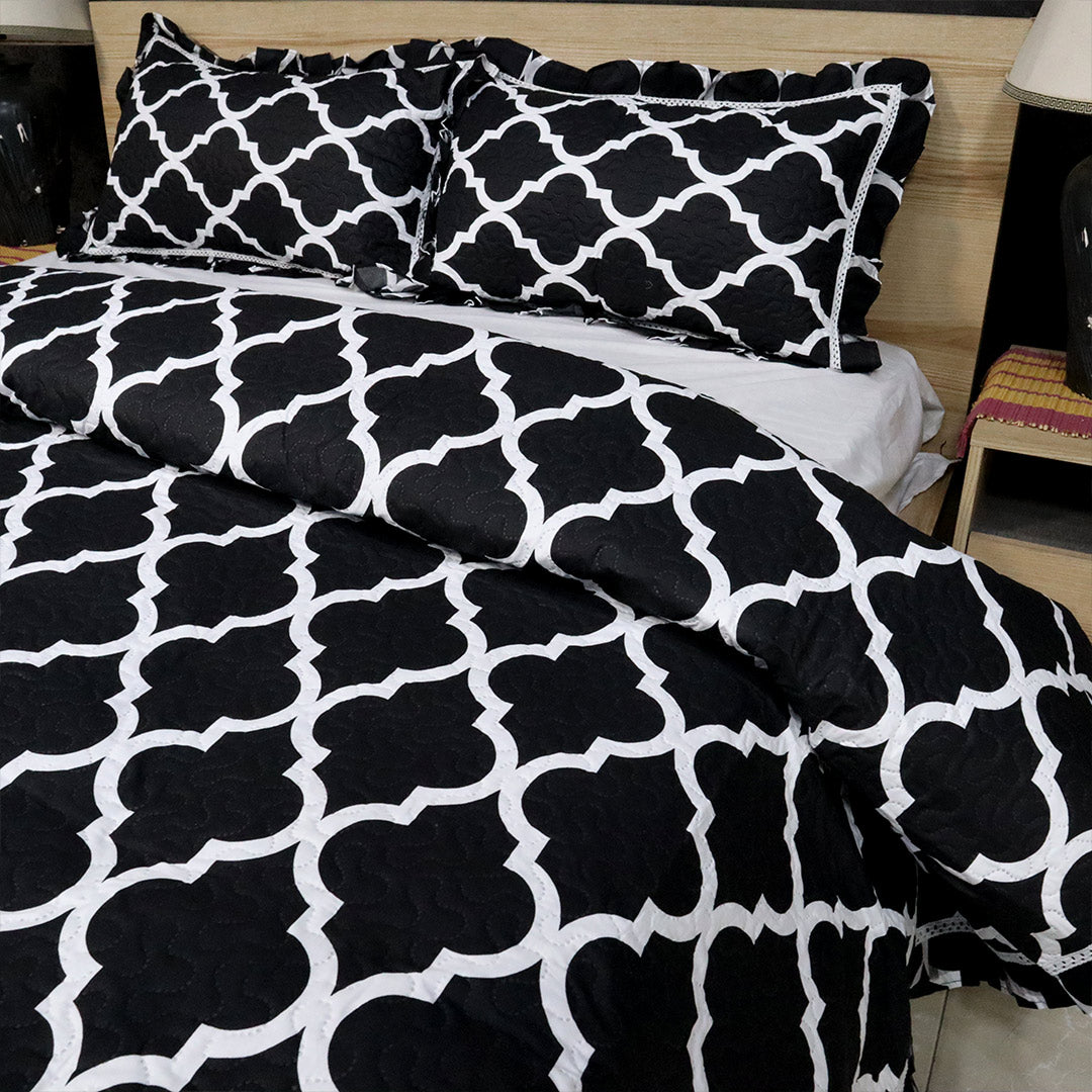 Luxe Printed Bed Spread- Black