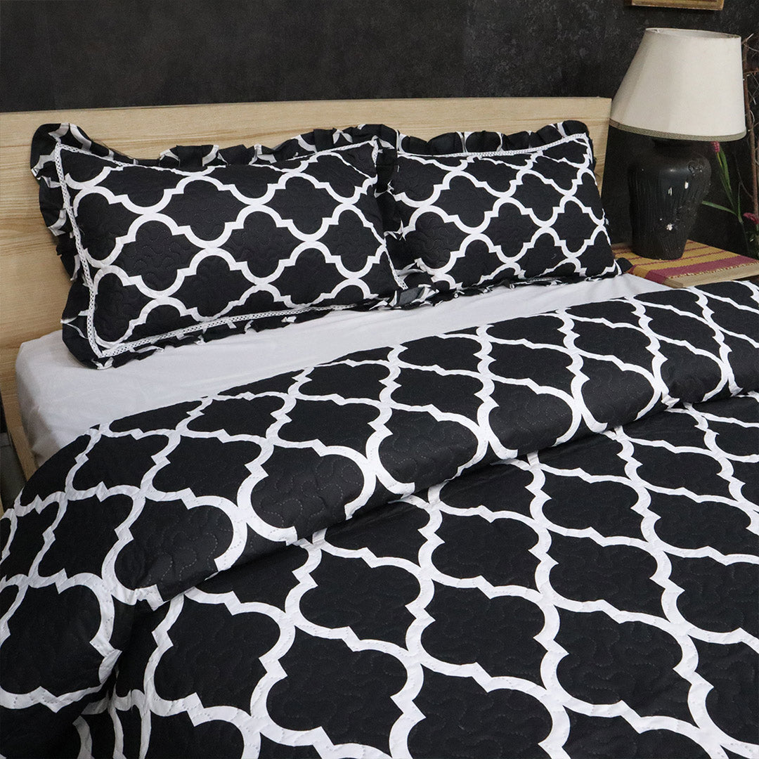 Luxe Printed Bed Spread- Black