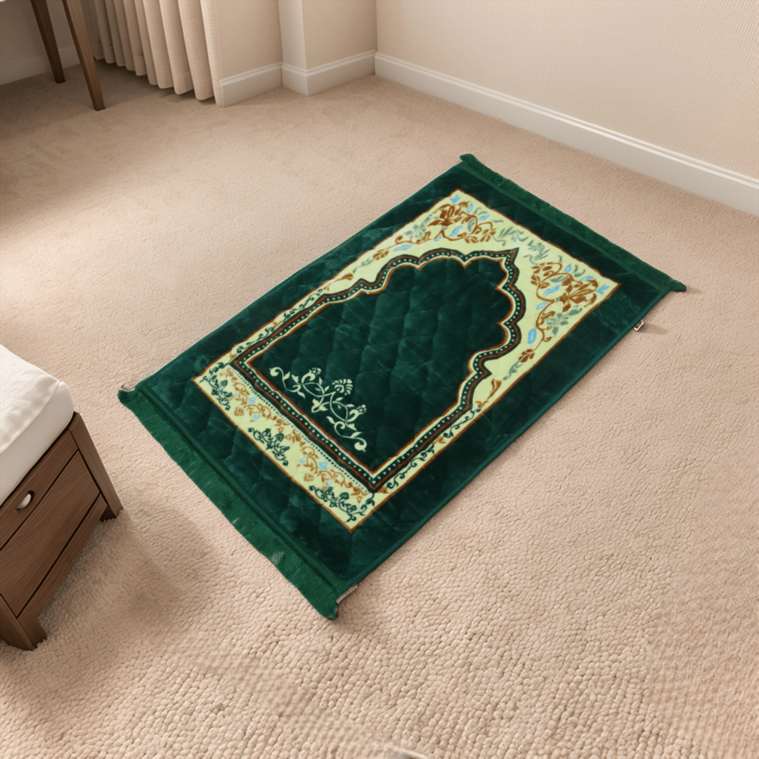 Mughal Janamaz Printed Prayer Mat-Pine Green