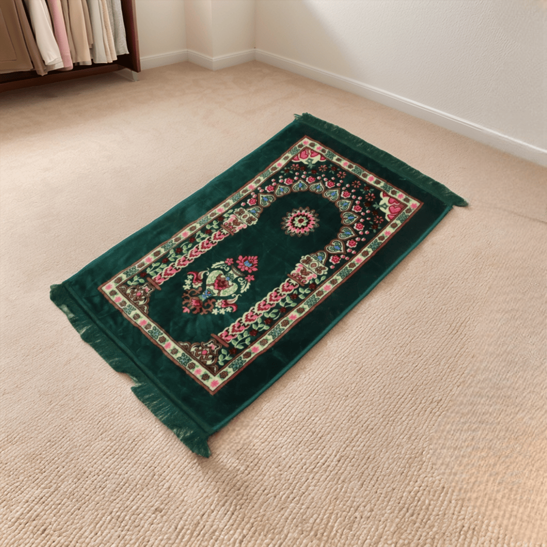 Mughal Janamaz Printed Prayer Mat-Deep Green