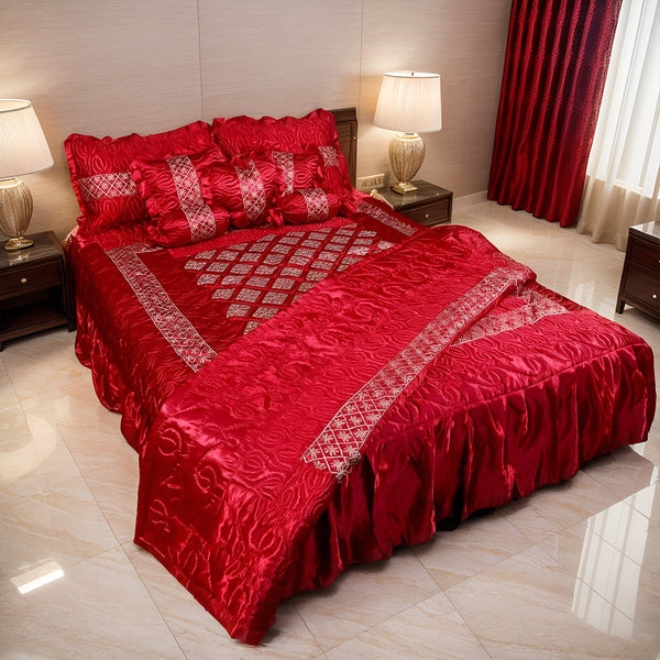 Ruby Silk 9 Pieces Embroidered Bed Set- Maroon