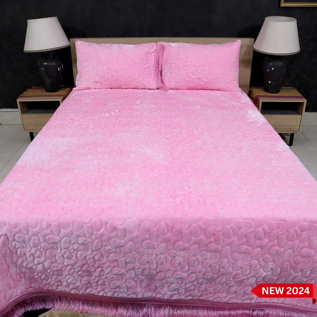 Deluxe Mink 3 Pieces Bed Set- Pink