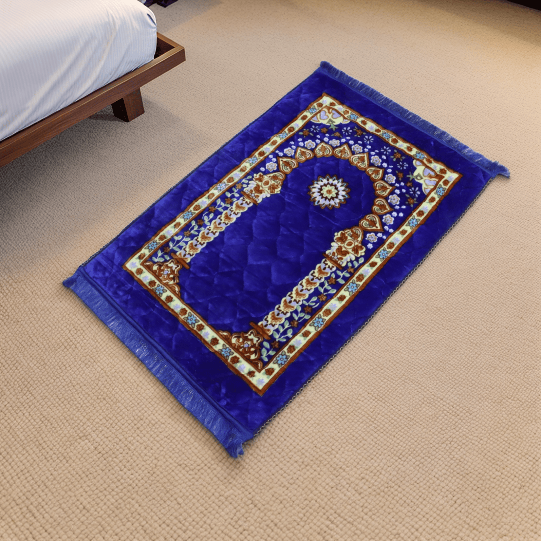 Mughal Janamaz Printed Prayer Mat-Sapphire