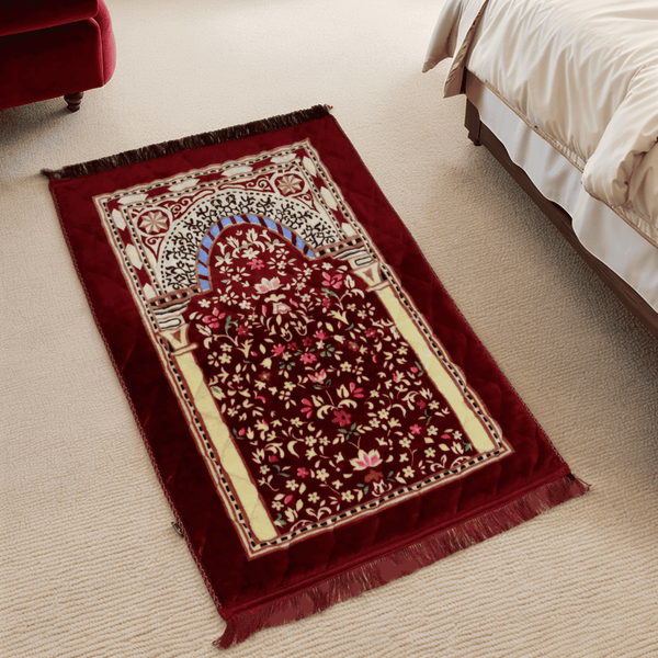 Mughal Plus Cloudy Janamaz Prayer Mat Crimson Dusk