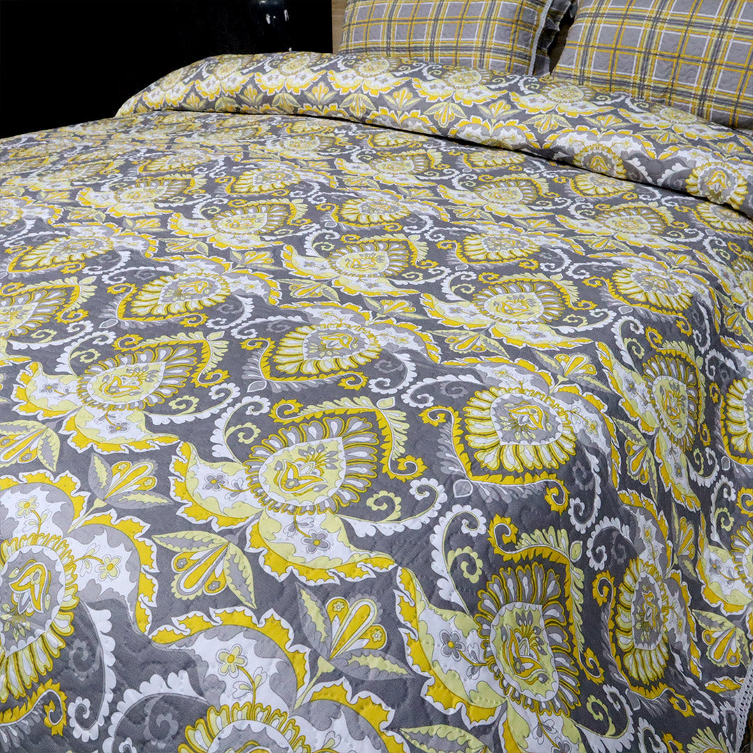 Luxe Printed Bed Spread-Grey