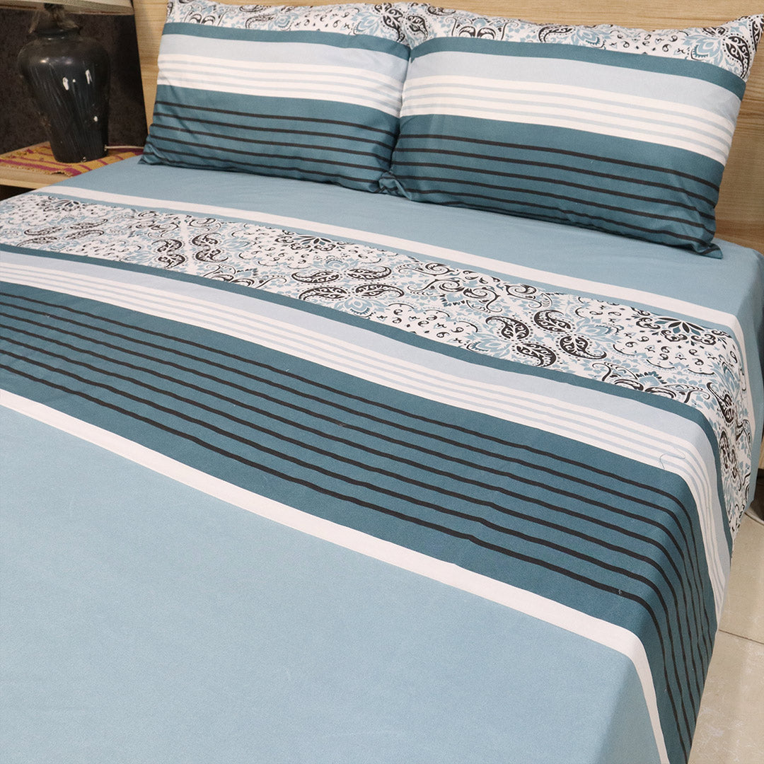 Bed Sheet Fantasy King Bed-Aqua Stripes