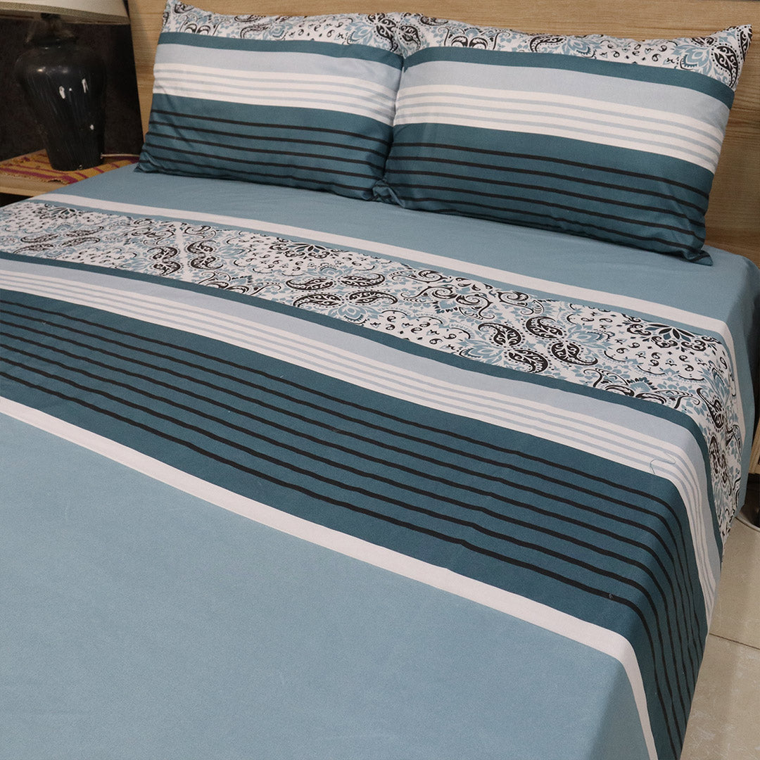 Bed Sheet Fantasy King Bed-Aqua Stripes