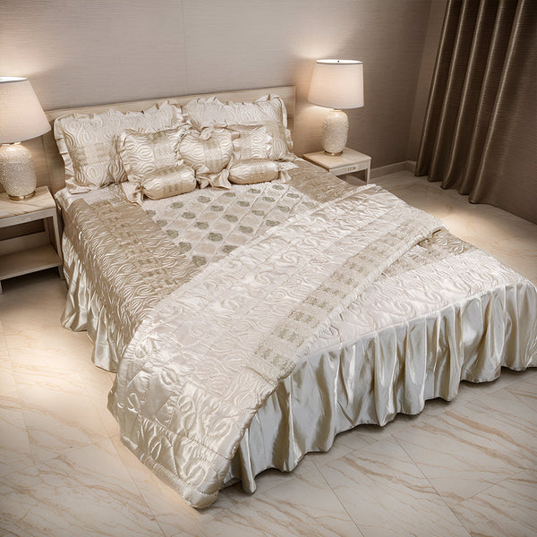 Ruby Silk 9 Pieces Embroidered Bed Set- Gold