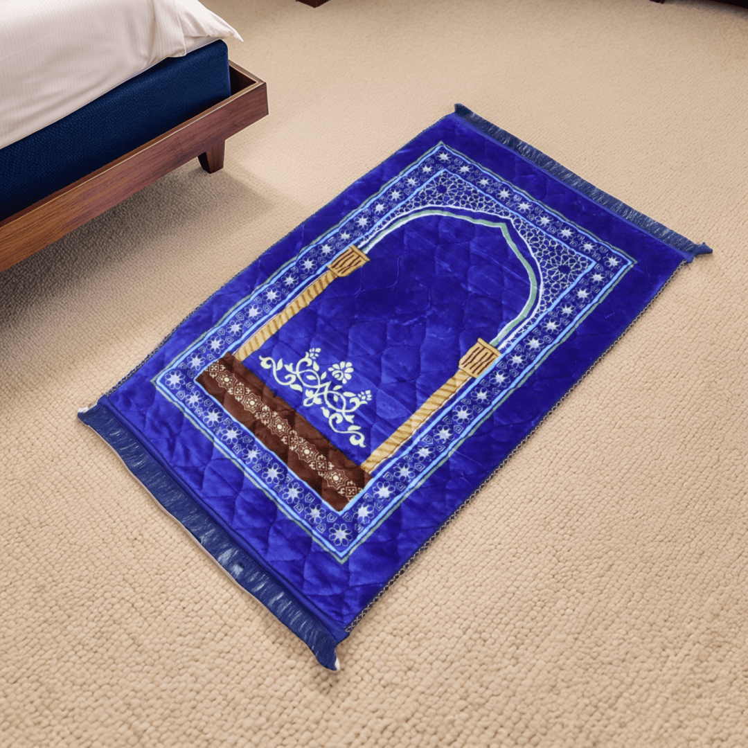 Mughal Janamaz Printed Prayer Mat-Cobalt