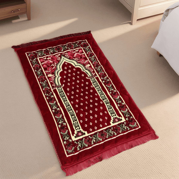 Mughal Plus Cloudy Janamaz Prayer Mat Deep Wine