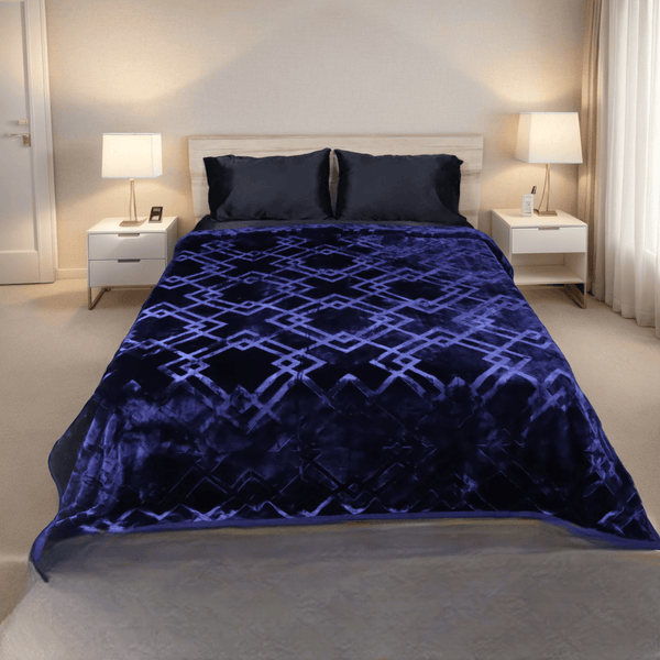 Gold Silk Blanket King Bed-Navy Blue