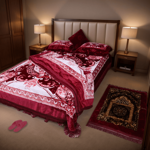 Arzoo Cloudy Bridal Bed Set 7 Pcs Deep Wine