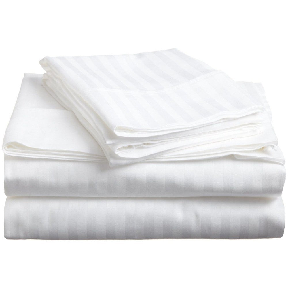 3 Pcs White Satin Stripe Bed Sheet