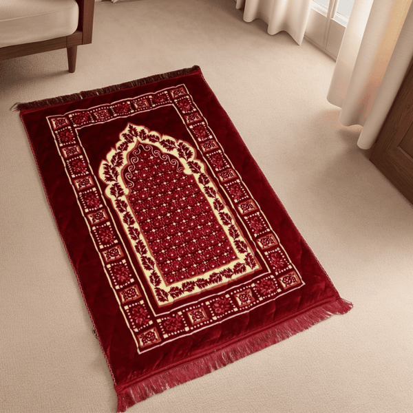 Mughal Plus Cloudy Janamaz Prayer Mat Velvet Rouge