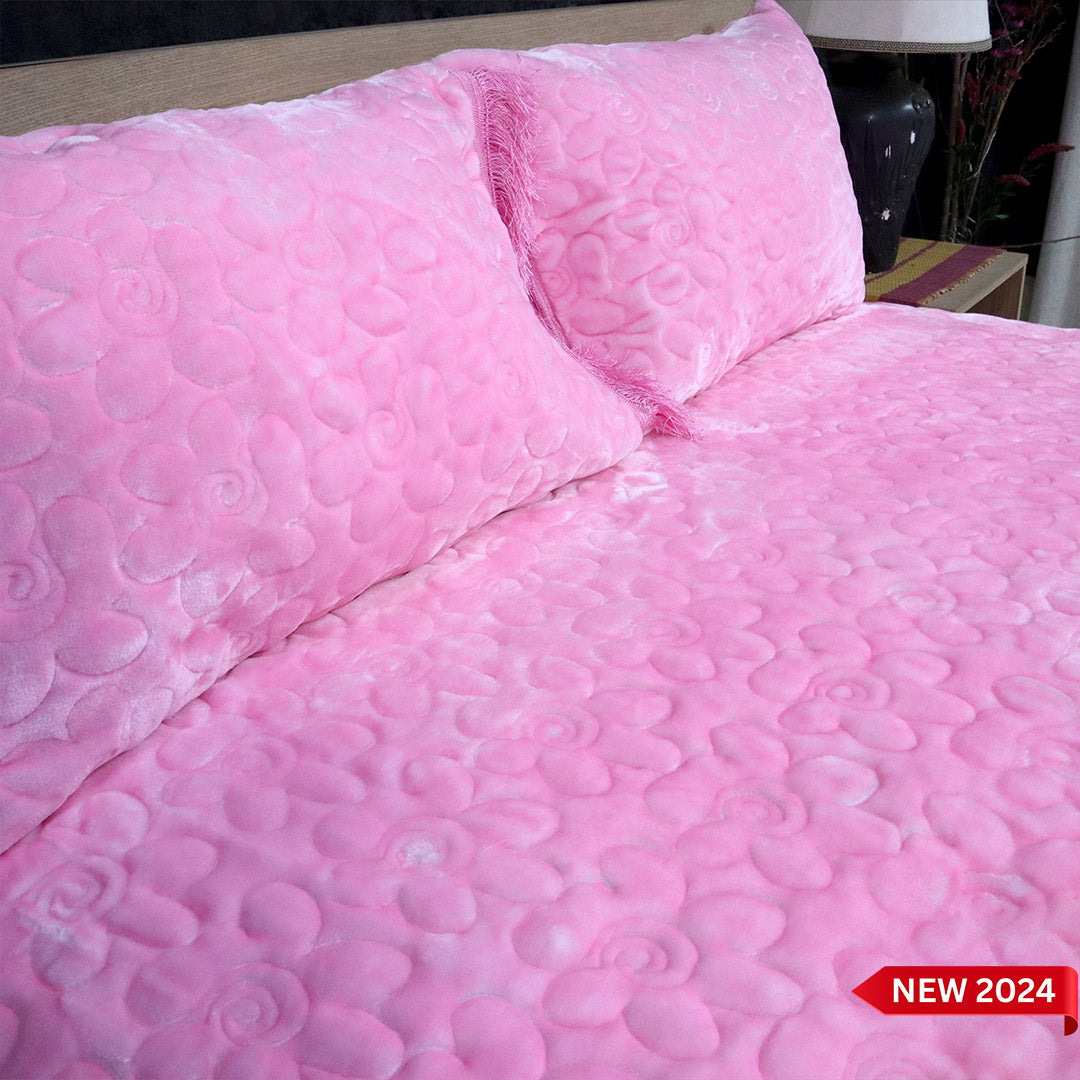 Deluxe Mink 3 Pieces Bed Set- Pink