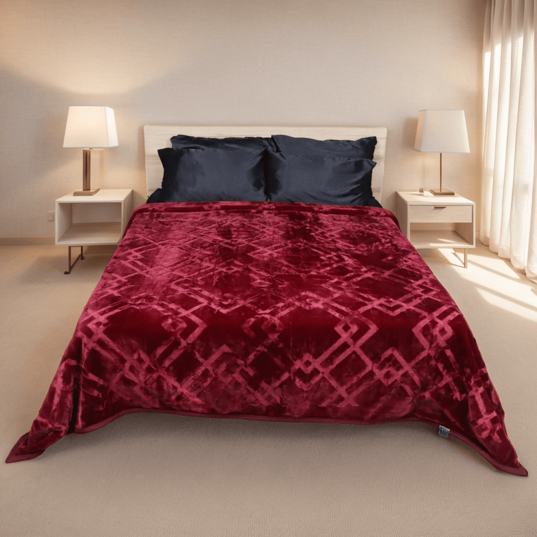 Gold Silk Blanket King Bed-Maroon