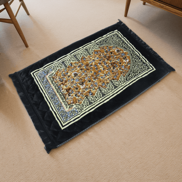 Mughal Janamaz Printed Prayer Mat-Kaaba Noir