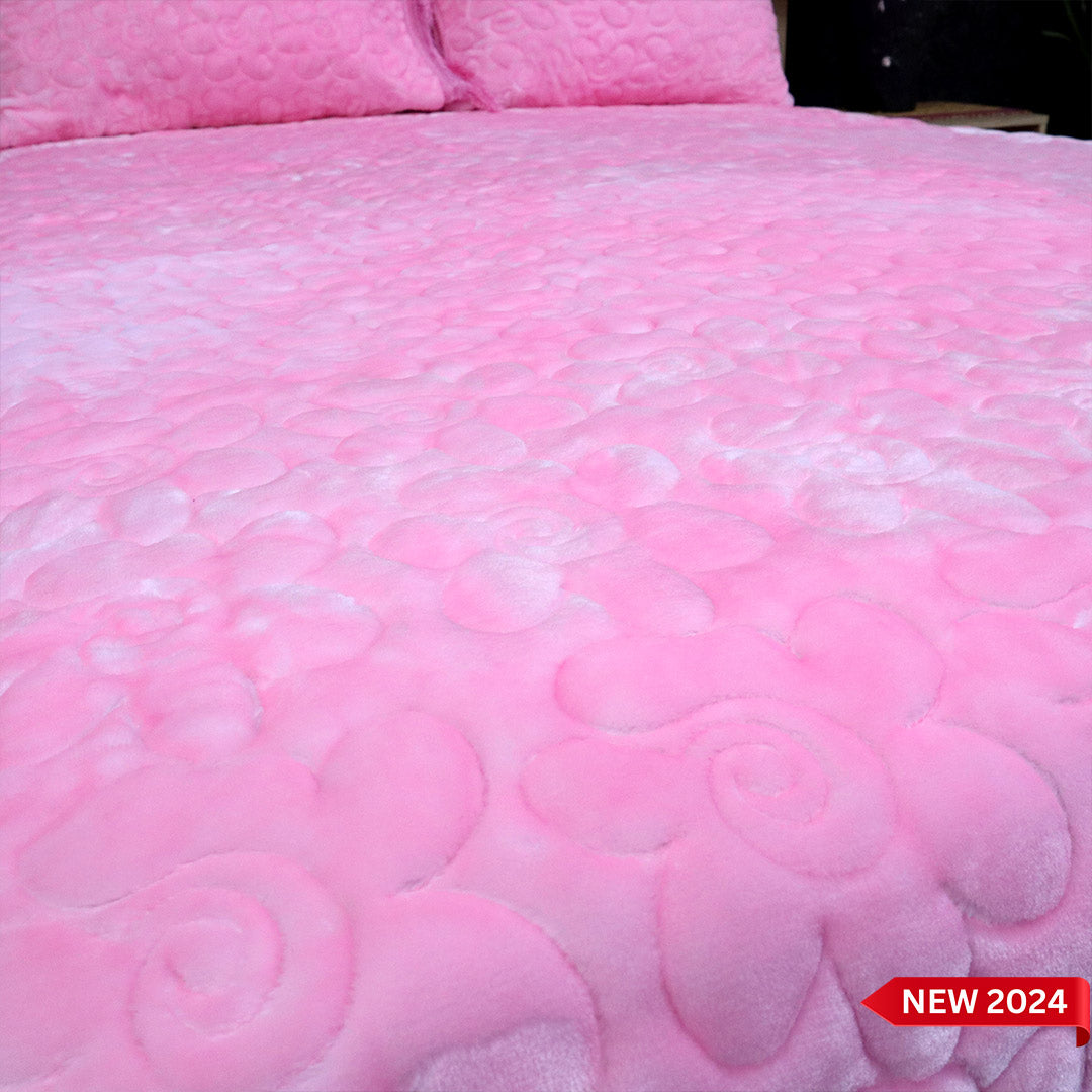 Deluxe Mink 3 Pieces Bed Set- Pink