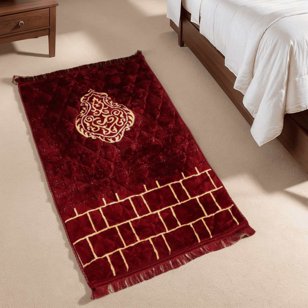 Mughal Janamaz Printed Prayer Mat- Qibla Maroon