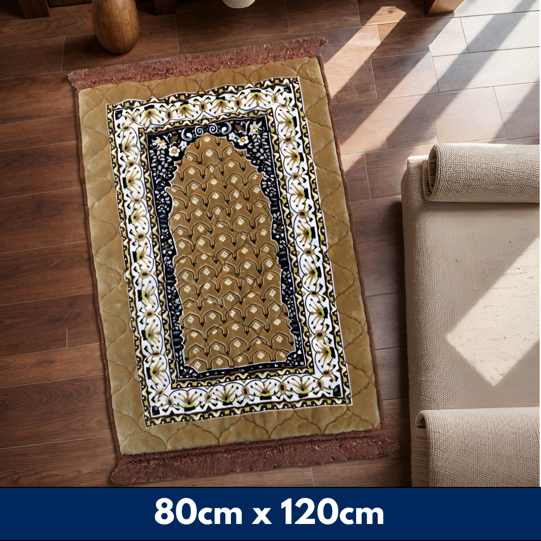 Mughal Plus Cloudy Janamaz Prayer Mat-Caramel