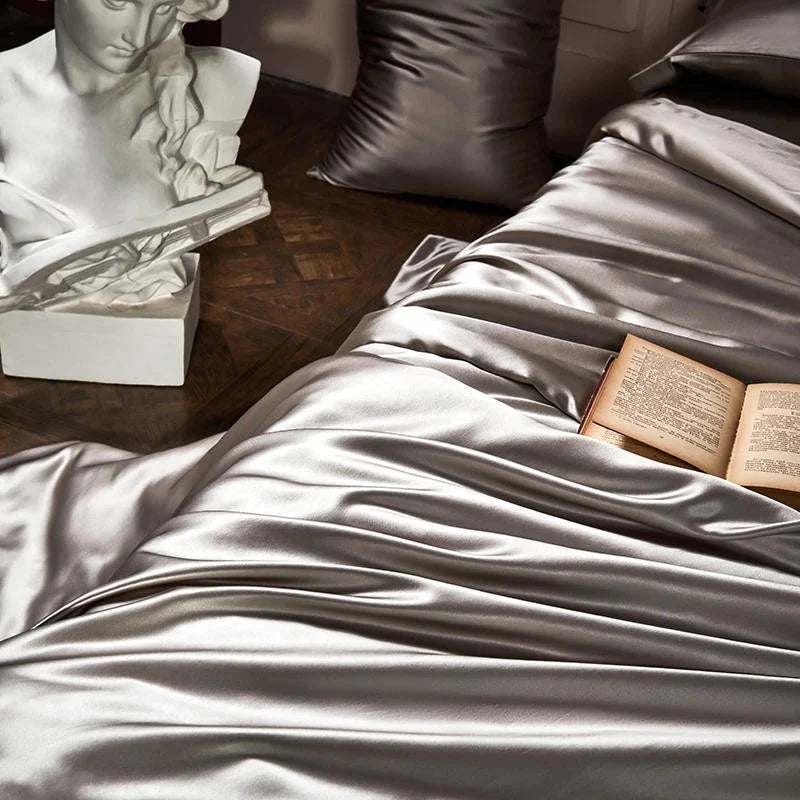 Silk Satin Duvet Set Grey