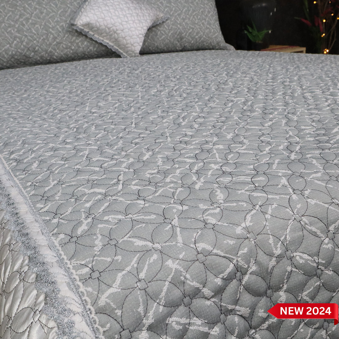 Opal 4 Pieces Silk Bed Set- Silver