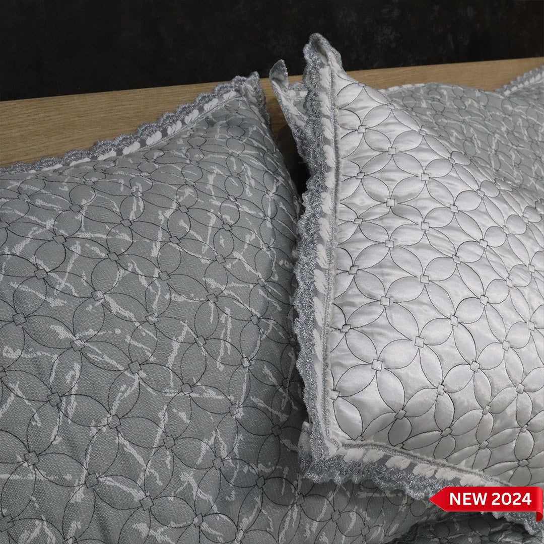 Opal 4 Pieces Silk Bed Set- Silver
