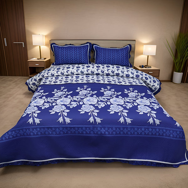Luxe Printed Bed Spread-Blue