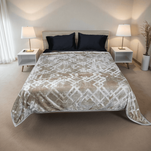 Gold Silk Blanket King Bed-Beige