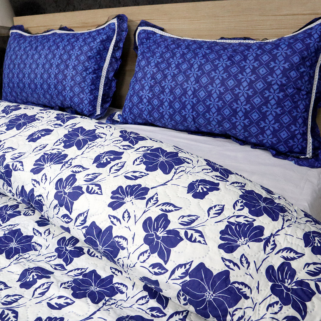 Luxe Printed Bed Spread-Blue