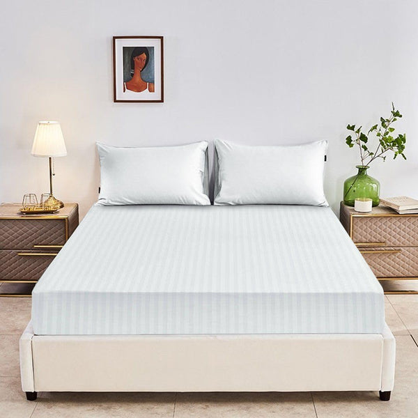 1 Piece White Satin Stripe Fitted Bedsheet