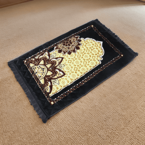 Mughal Janamaz Printed Prayer Mat-Black Haven