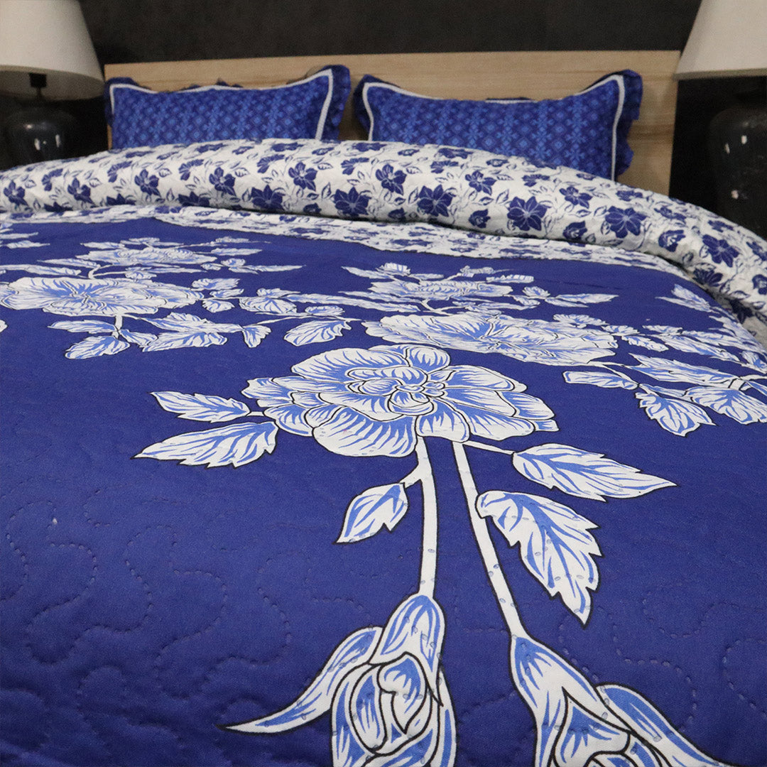 Luxe Printed Bed Spread-Blue