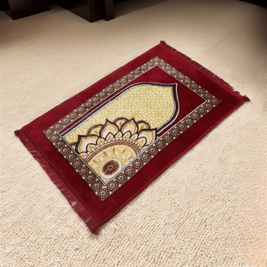 Mughal Janamaz Printed Prayer Mat-Rosewood