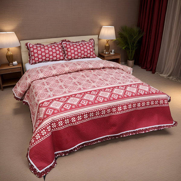 Luxe Printed Bed Spread-Maroon