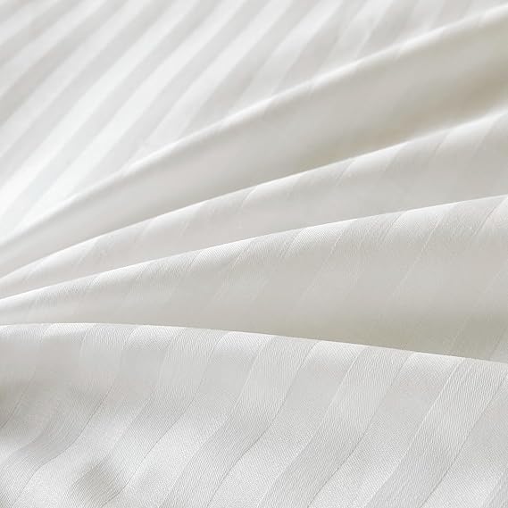 3 Pcs White Satin Stripe Bed Sheet