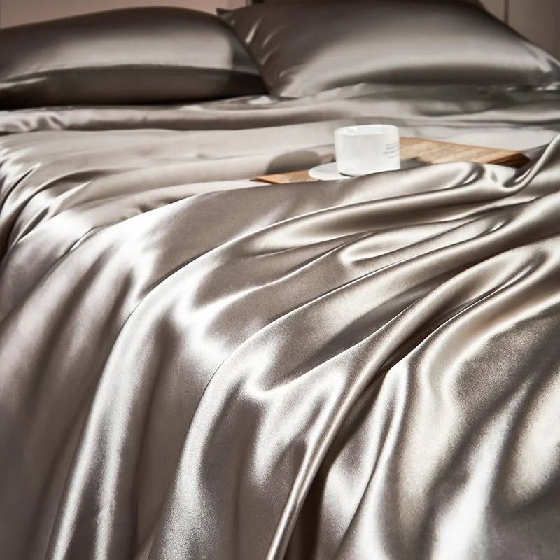 Silk Satin Duvet Set Grey