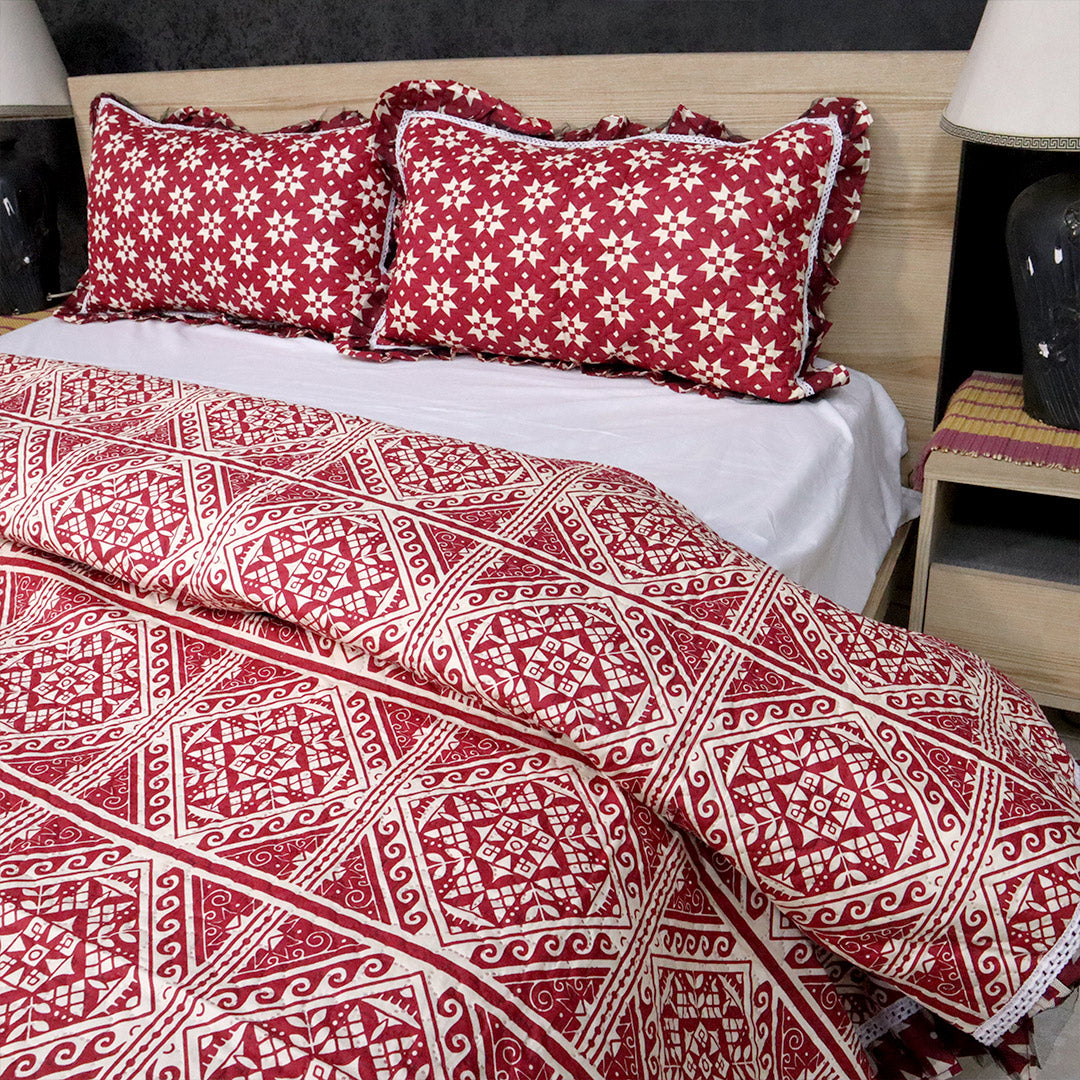 Luxe Printed Bed Spread-Maroon