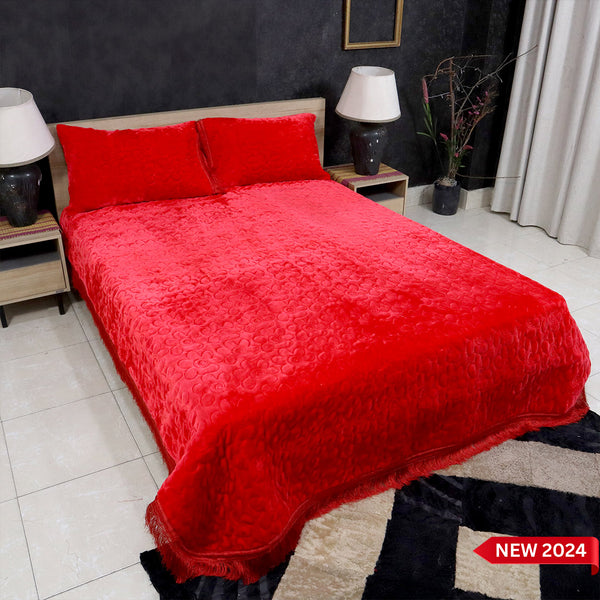 Deluxe Mink 3 Pieces Bed Set- Red