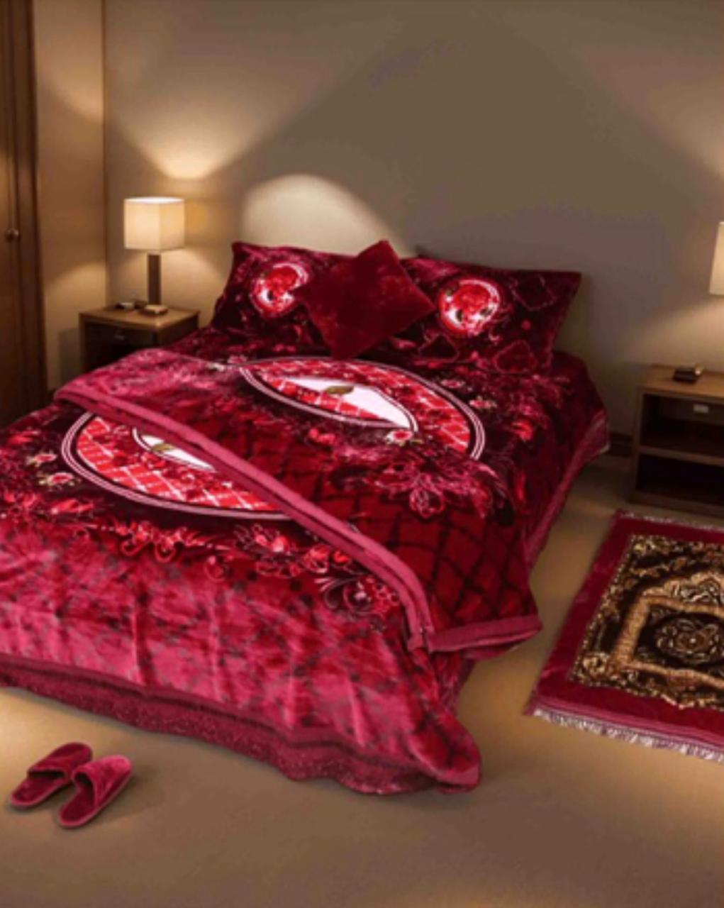 Arzoo Cloudy Bridal Bed Set 7 Pcs Deep Maroon