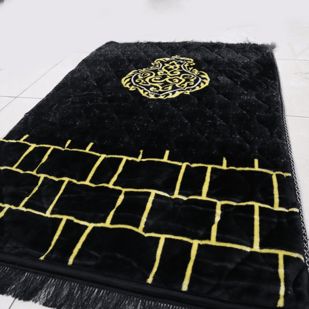 Mughal Janamaz Printed Prayer Mat- Qibla Black