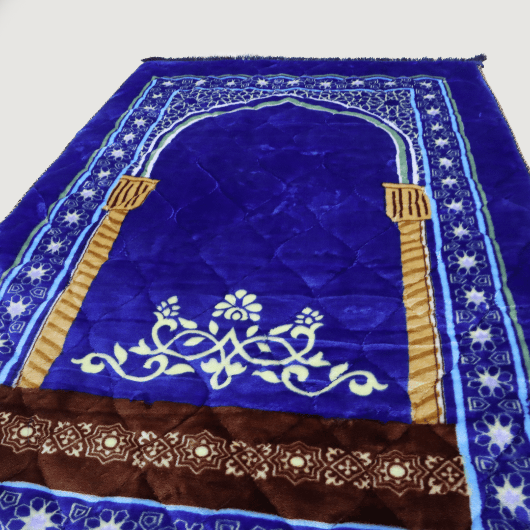 Mughal Janamaz Printed Prayer Mat-Cobalt