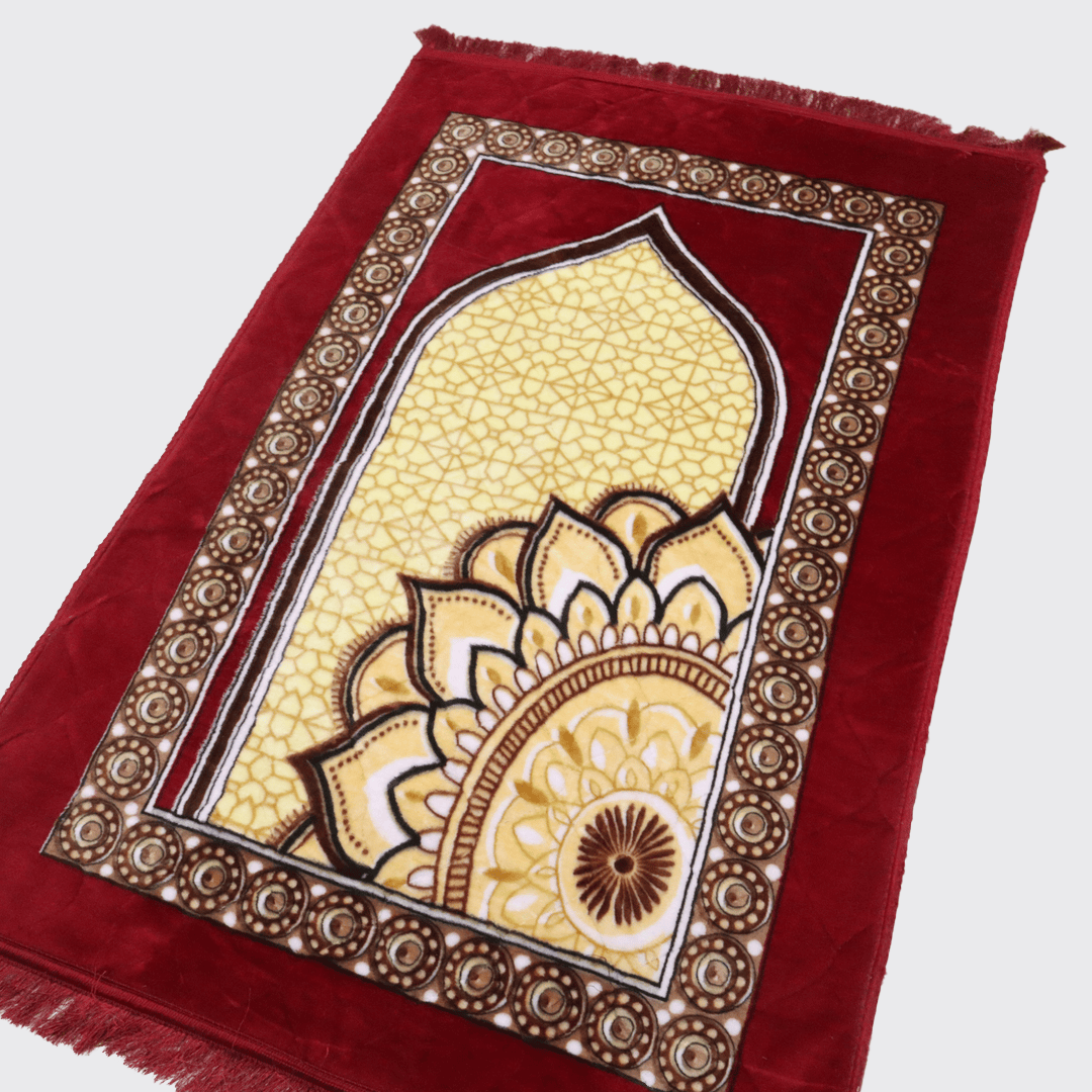 Mughal Janamaz Printed Prayer Mat-Rosewood