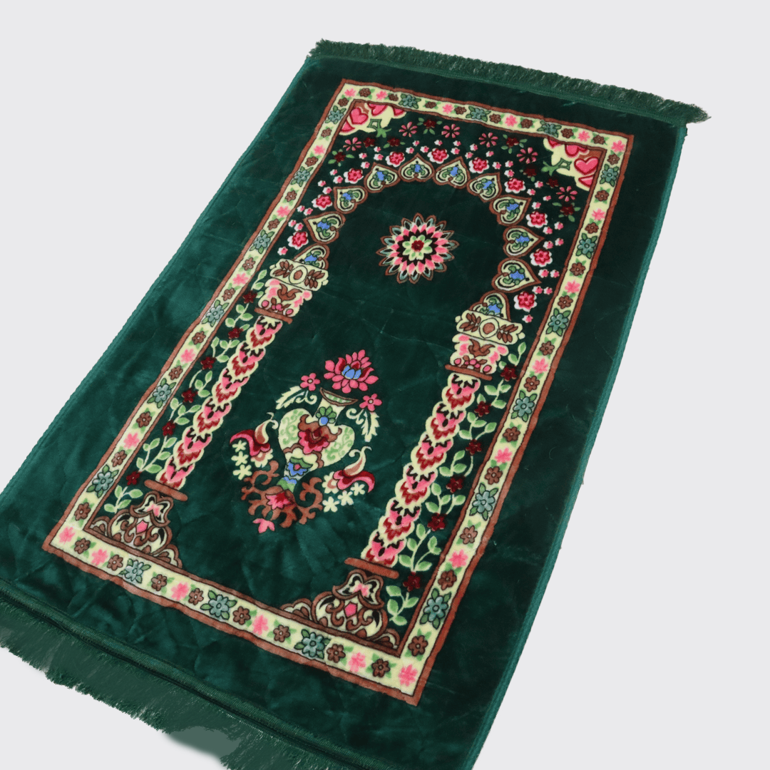 Mughal Janamaz Printed Prayer Mat-Deep Green