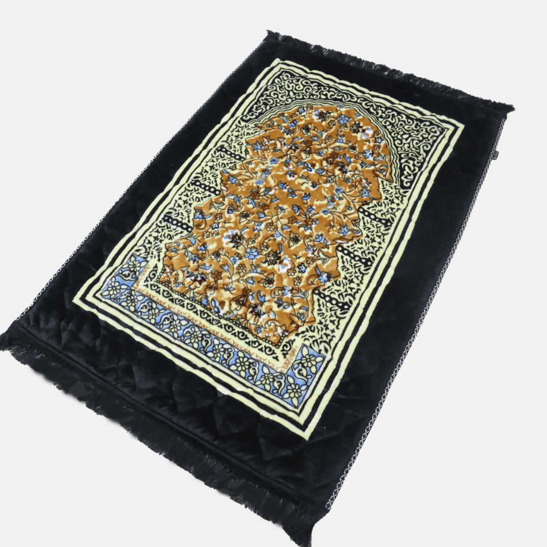 Mughal Janamaz Printed Prayer Mat-Kaaba Noir