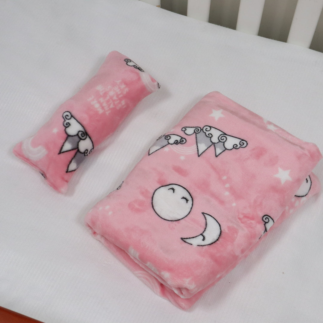 Mini Me Baby AC Flannel Blanket and Pillow Set Blush Rose