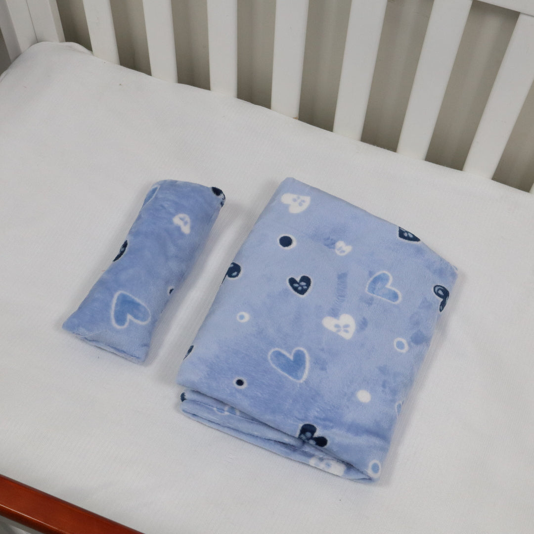 Mini Me Baby AC Flannel Blanket and Pillow Set Powder Blue