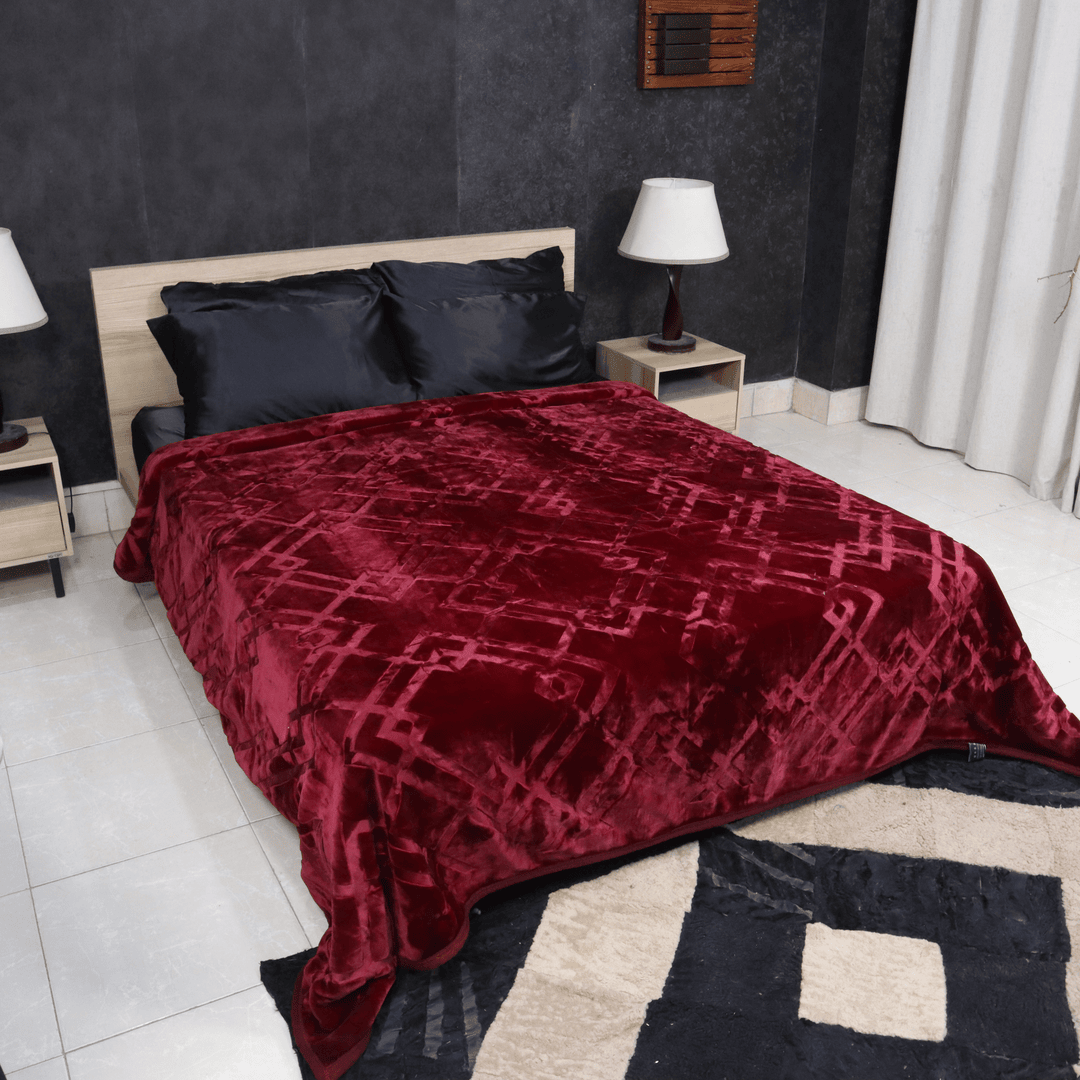 Gold Silk Blanket King Bed-Maroon