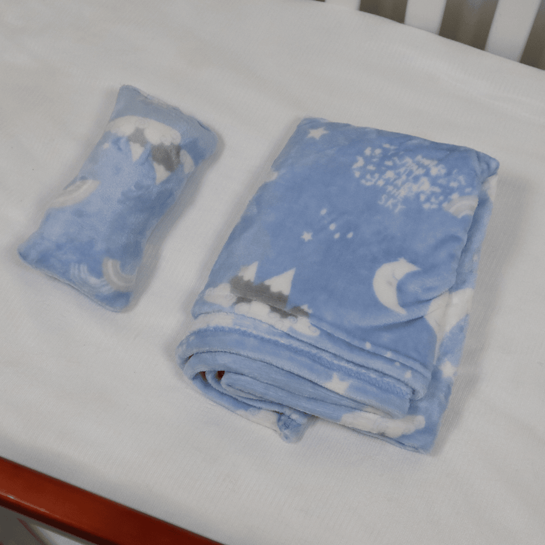 Mini Me Baby AC Flannel Blanket and Pillow Set Blue Moon