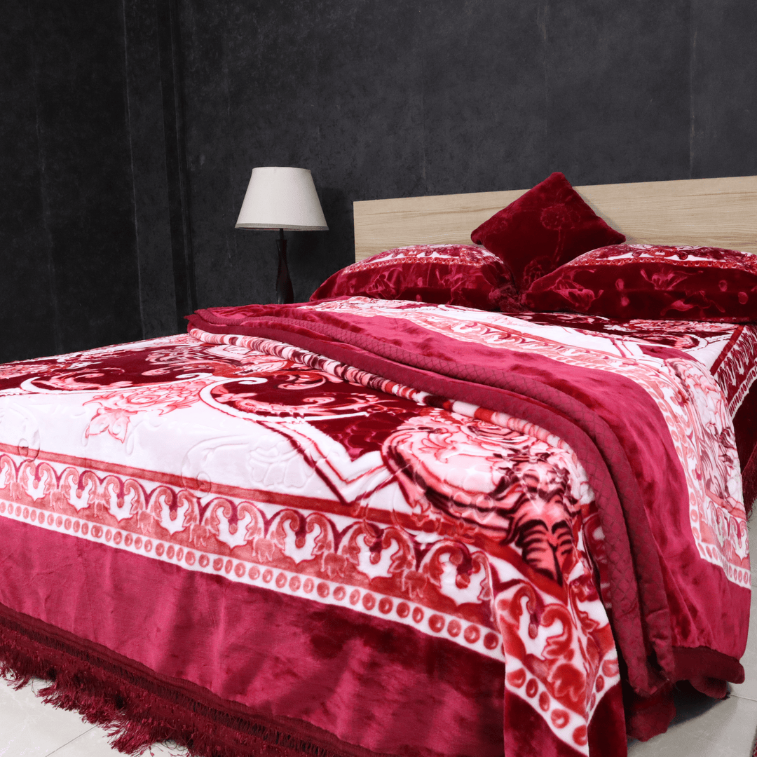 Arzoo Cloudy Bridal Bed Set 7 Pcs Deep Wine